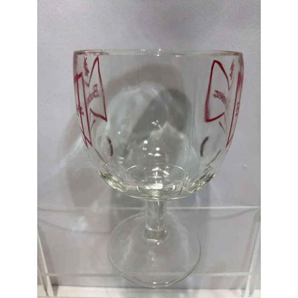 Budweiser Beer Goblet OS Clear Red Bowtie Logo Thumbprint Stemmed Glass